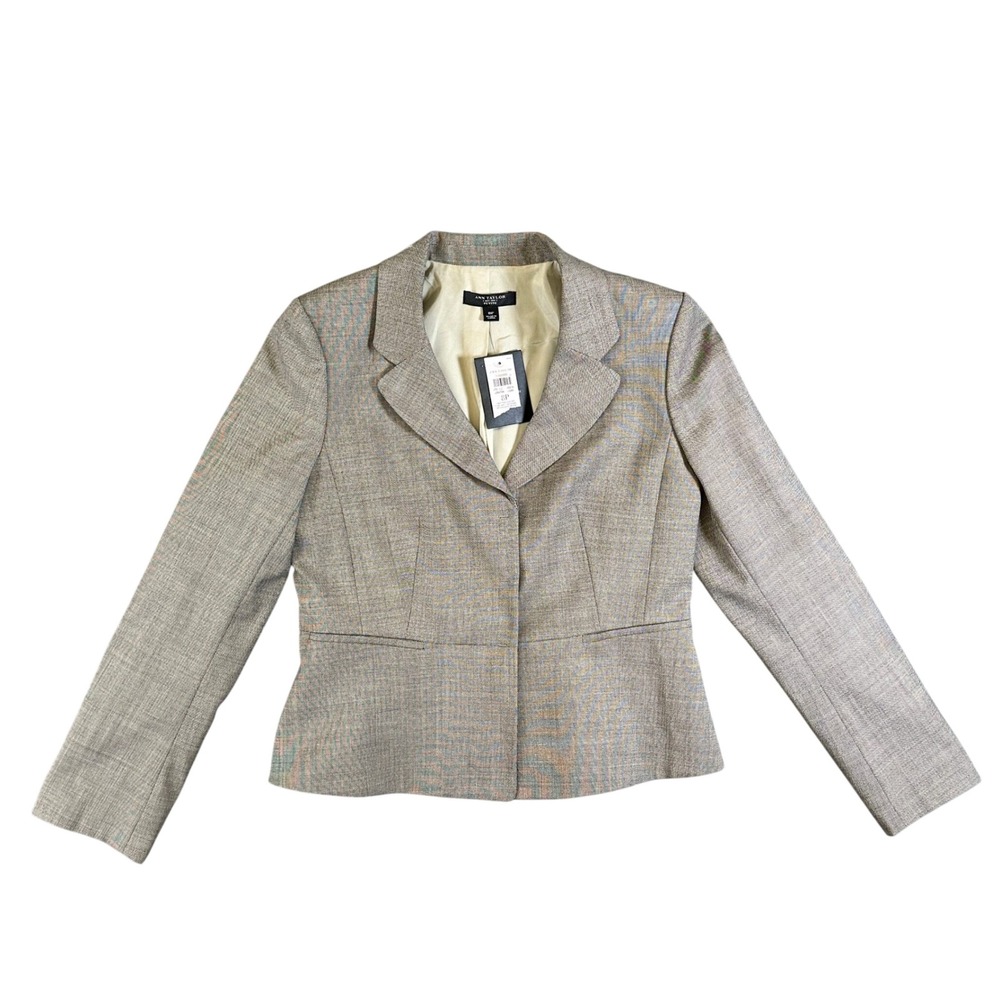 NWT Ann Taylor Petite Wool Blend Blazer Brown White Micro Houndstooth 8P 115352